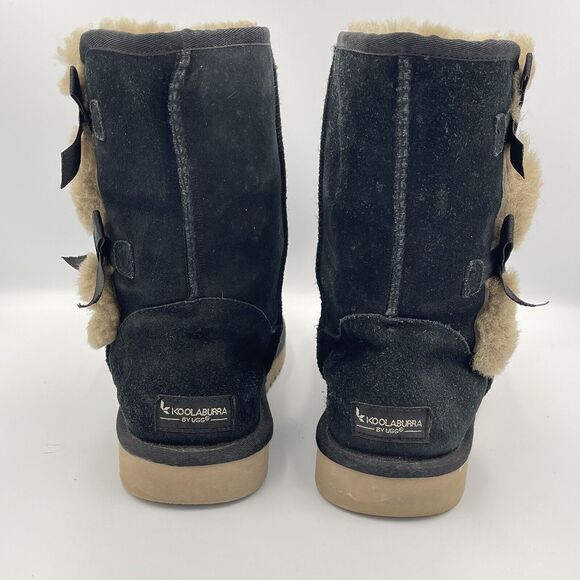Koolaburra by Ugg Victoria Short Black Suede Tan Fur Boots Womens SIZE 10 Winter - Picture 10 of 11